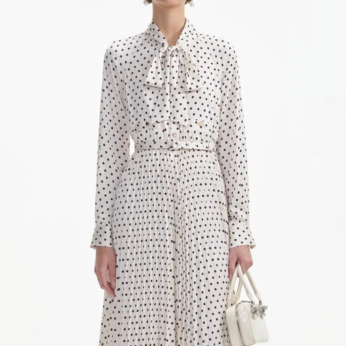 Self Portrait Dresses Women Cream Polka Dot Satin Midi Dress