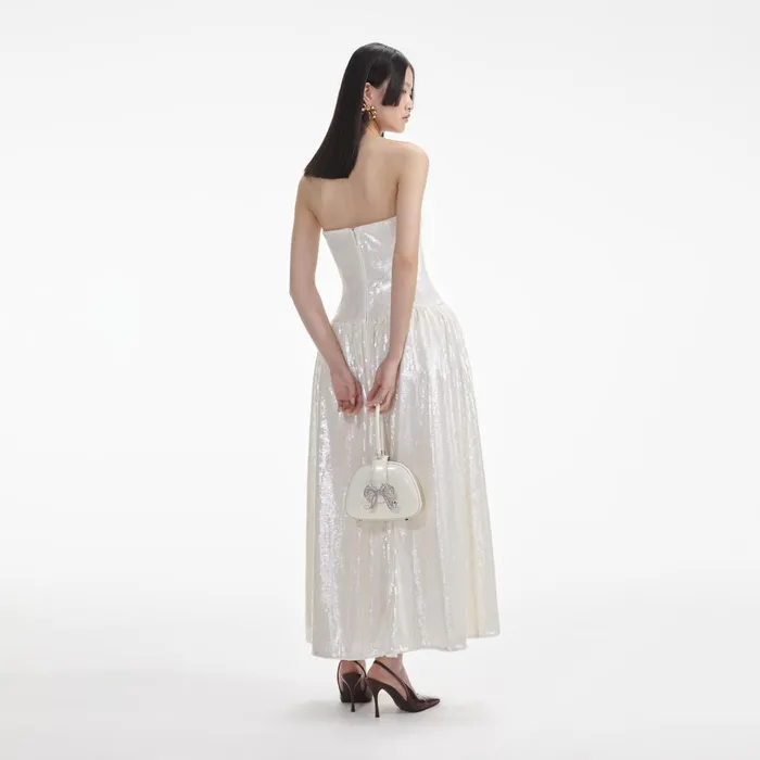 Self Portrait Dresses Women Cream Sequin Bandeau Midi Dress