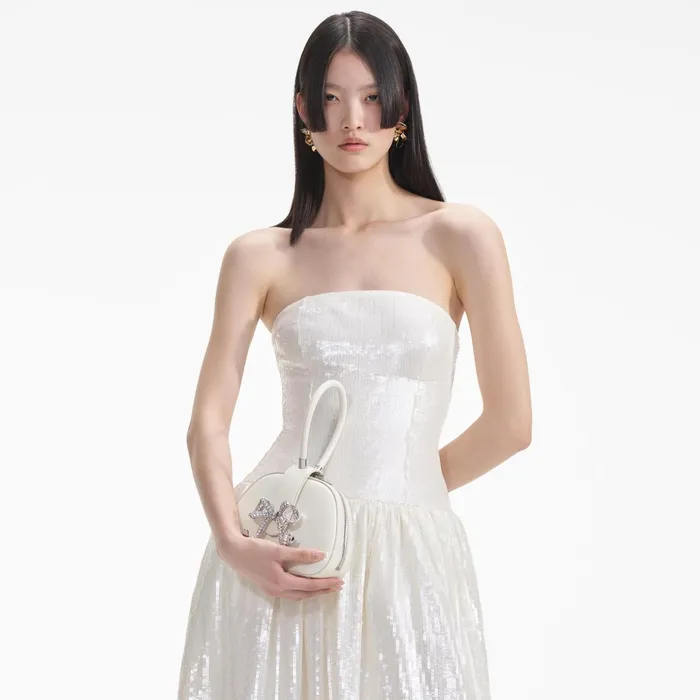 Self Portrait Dresses Women Cream Sequin Bandeau Midi Dress