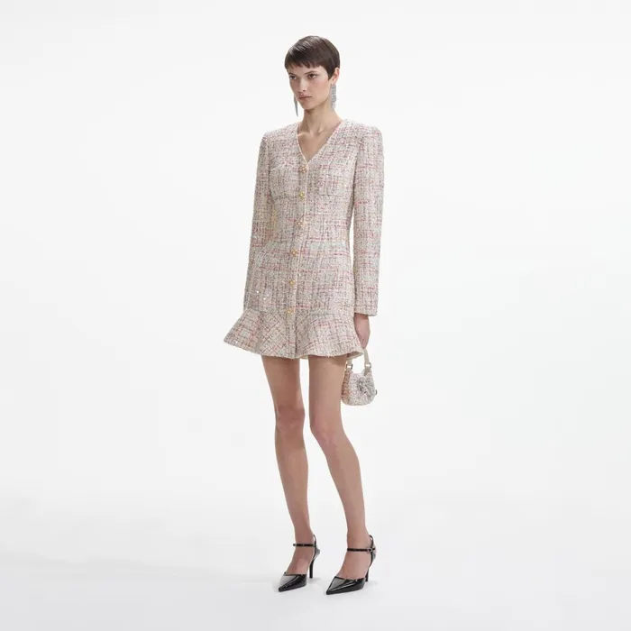 Self Portrait Dresses Women Pastel Boucle VNeck Mini Dress