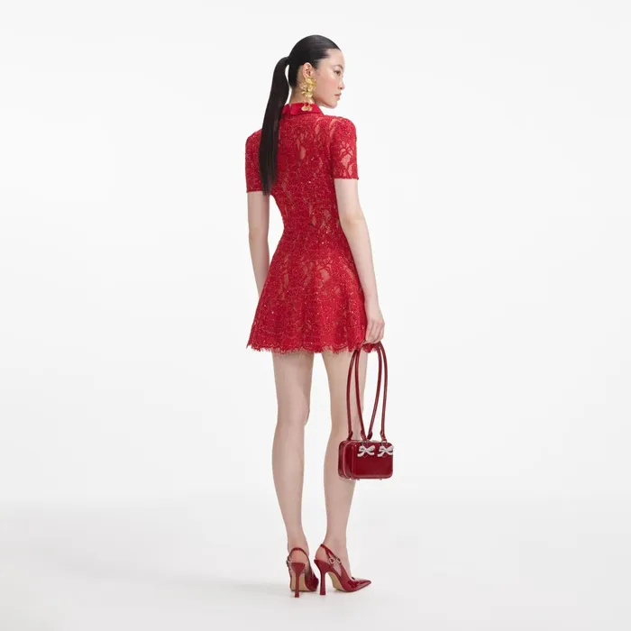 Self Portrait Dresses Women Red Sequin Lace Mini Dress