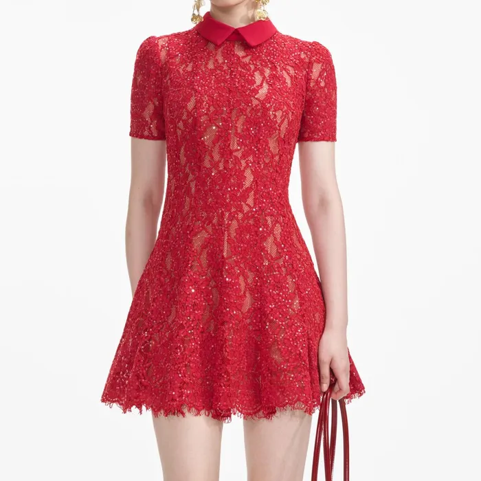 Self Portrait Dresses Women Red Sequin Lace Mini Dress