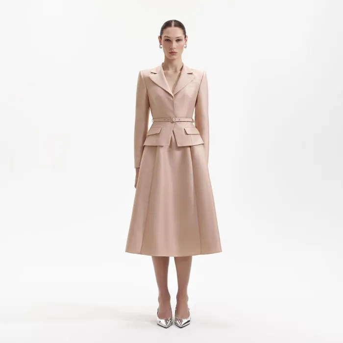 Self Portrait Dresses Women Tailored Taffeta Midi Dress Brown