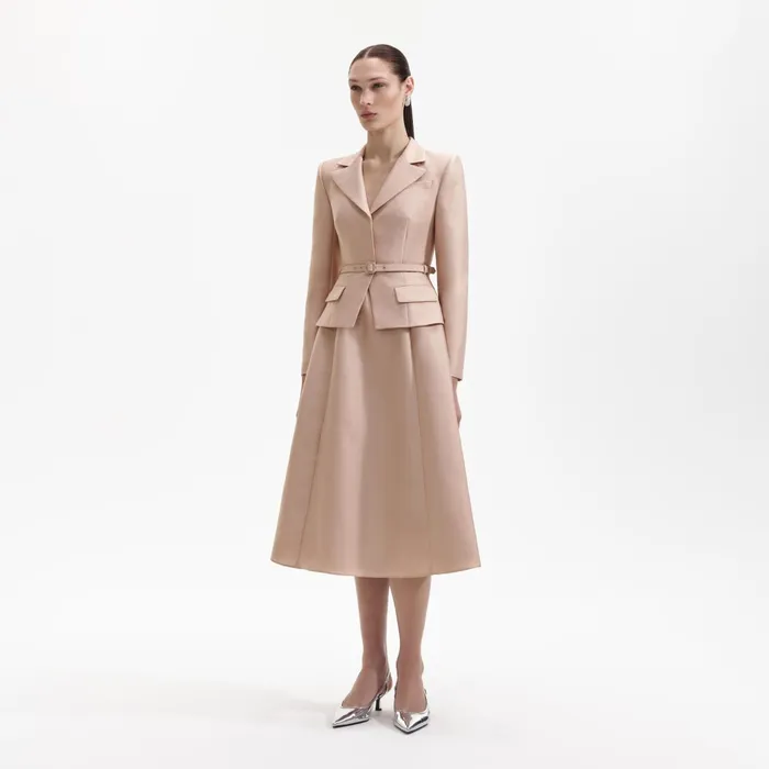 Self Portrait Dresses Women Tailored Taffeta Midi Dress Brown
