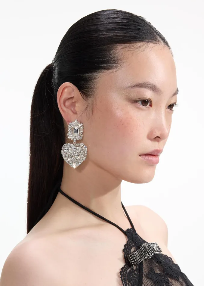 Self Portrait Jewellery Women Crystal Heart Tiered Earrings