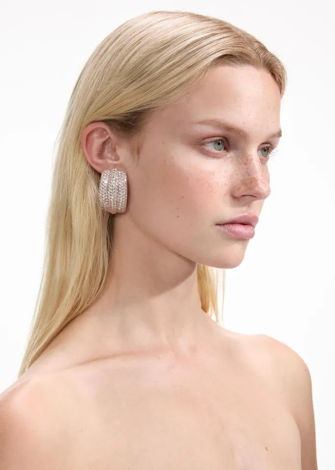 Self Portrait Jewellery Women Gold Crystal Ridged Earrings