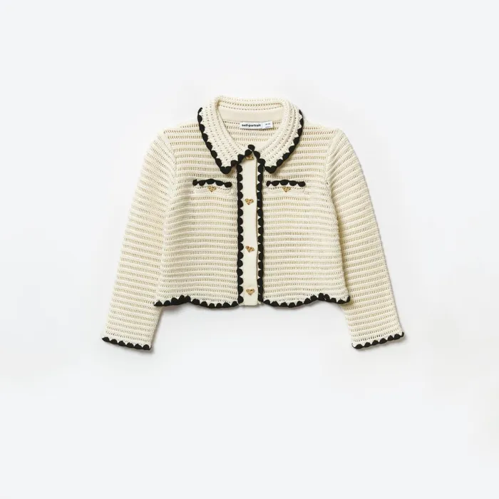Self Portrait Kids Cream Crochet Cardigan