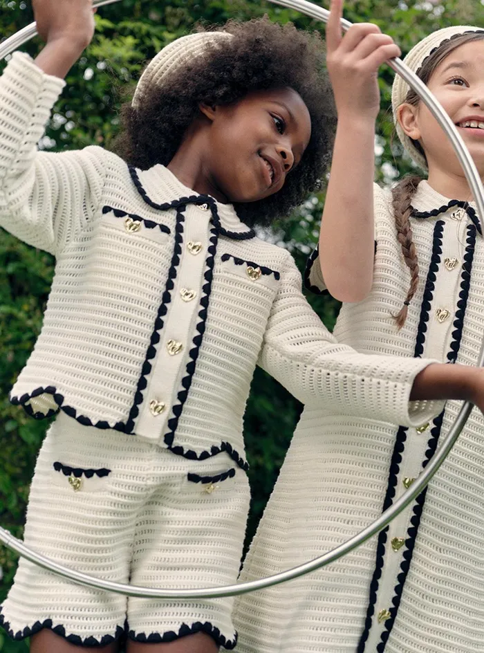 Self Portrait Kids Cream Crochet Cardigan