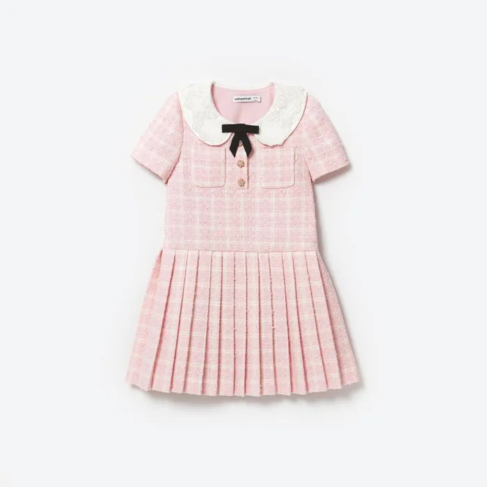 Self Portrait Kids Pink Check Boucle Mini Dress