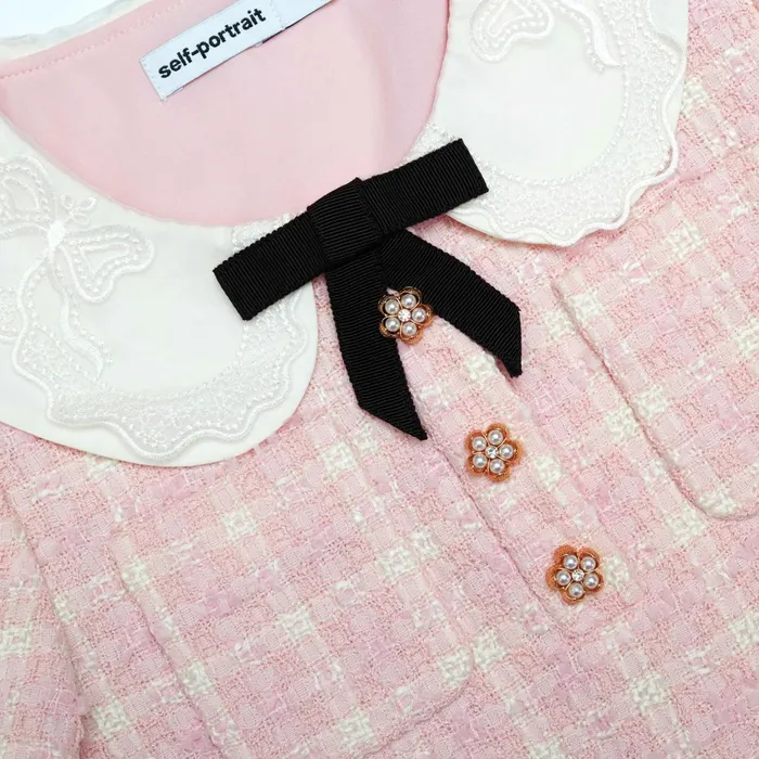 Self Portrait Kids Pink Check Boucle Mini Dress