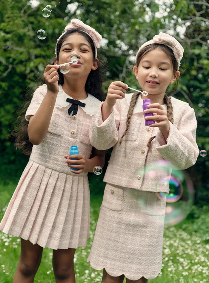 Self Portrait Kids Pink Check Boucle Mini Dress
