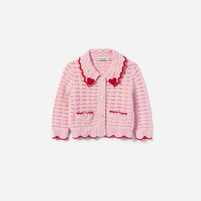 Self Portrait Kids Pink Textured Heart Detail Cardigan