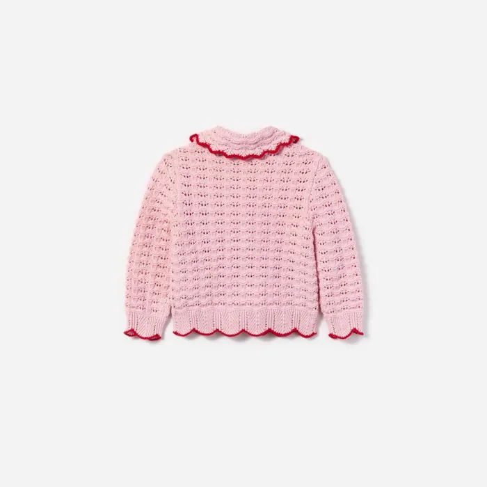 Self Portrait Kids Pink Textured Heart Detail Cardigan