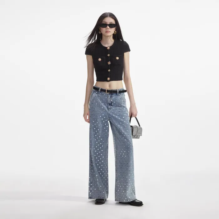 Self Portrait Knitwear Women Black Jewel Button Knit Top