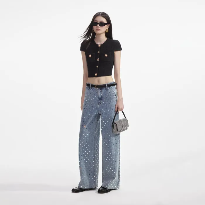 Self Portrait Knitwear Women Black Jewel Button Knit Top