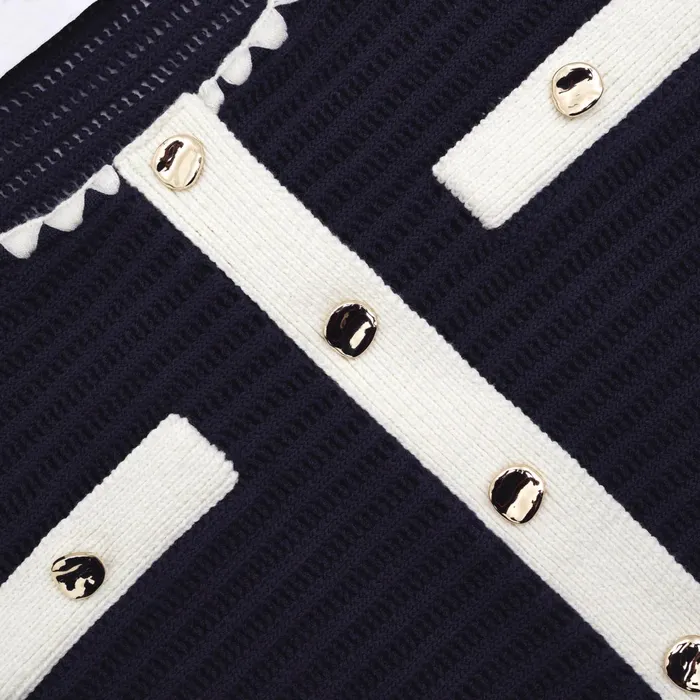 Self Portrait Knitwear Women Navy Crochet Contrast Trim Cardigan