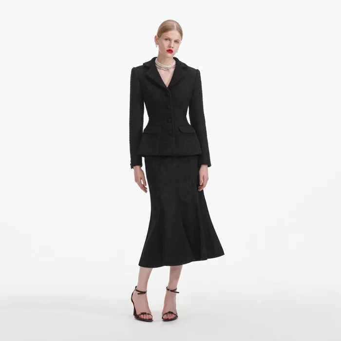 Self Portrait Outerwear Women Black Boucle Jacket