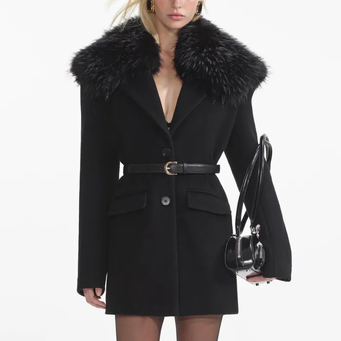 Self Portrait Outerwear Women Black Faux Fur Collar Coat