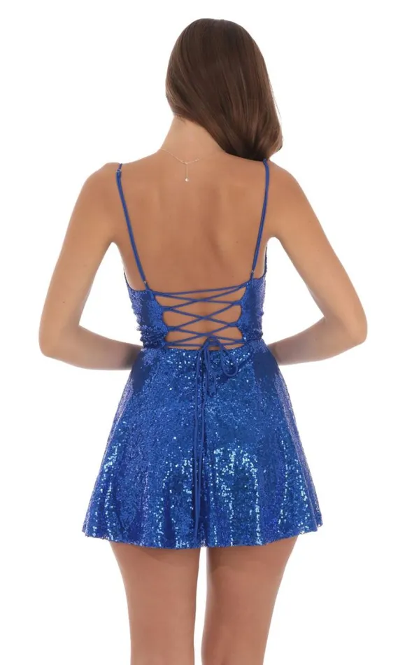 Sequin Cowl Neck Dress Blue Women LUCY IN THE SKY Mini Dresses Sequin Cowl Neck Dress Blue Women LUCY IN THE SKY Mini Dresses