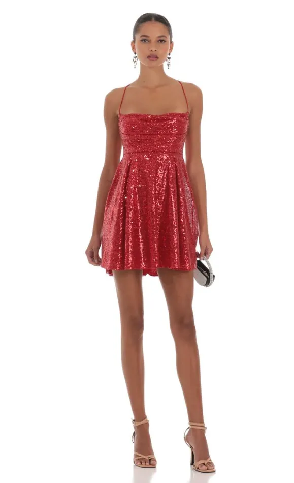 Sequin Dress Red Women LUCY IN THE SKY Mini Dresses