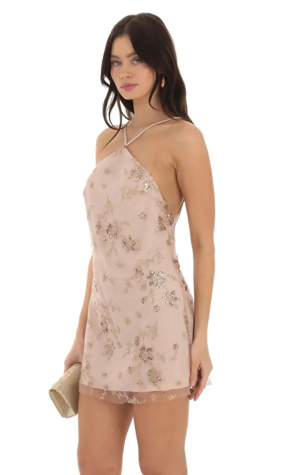 Sequin Glitter Slip Dress Champagne Women LUCY IN THE SKY Mini Dresses Sequin Glitter Slip Dress Champagne Women LUCY IN THE SKY Mini Dresses