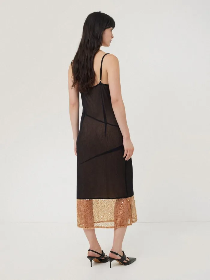 Sequin Mesh Dress Black Women Jigsaw Dresses and Jumpsuits