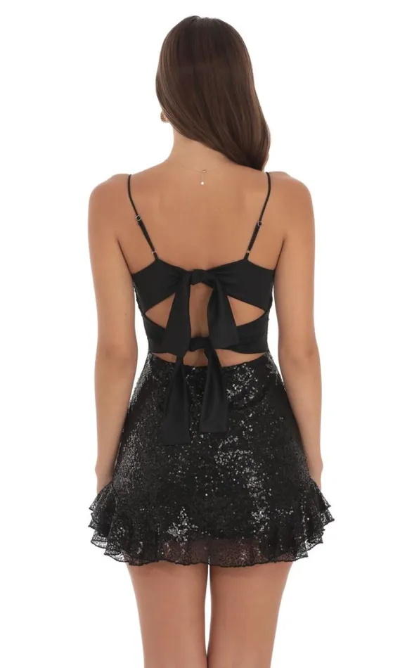 Sequin Ruffle Dress Black Women LUCY IN THE SKY Mini Dresses Sequin Ruffle Dress Black Women LUCY IN THE SKY Mini Dresses