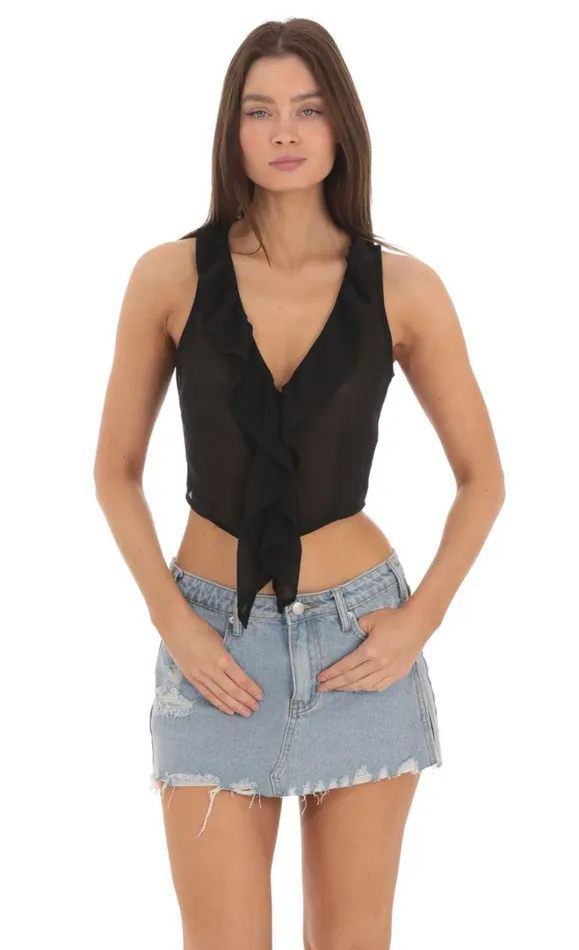 Sheer Chiffon Top Black Women LUCY IN THE SKY Tops