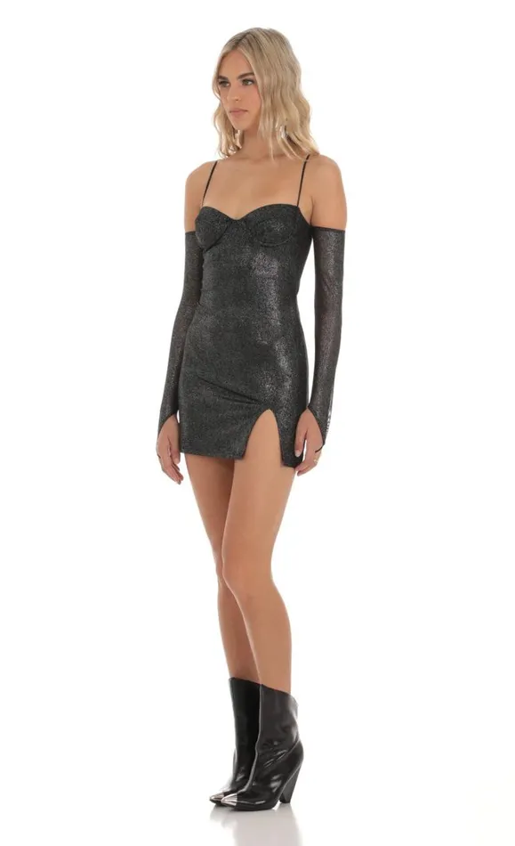 Shimmer Bodycon Dress Black Women LUCY IN THE SKY Mini Dresses