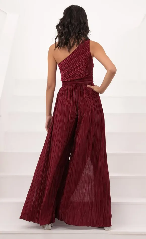 Shimmer One Shoulder Jumpsuit Burgundy Women LUCY IN THE SKY Jumpsuits Shimmer One Shoulder Jumpsuit Burgundy Women LUCY IN THE SKY Jumpsuits