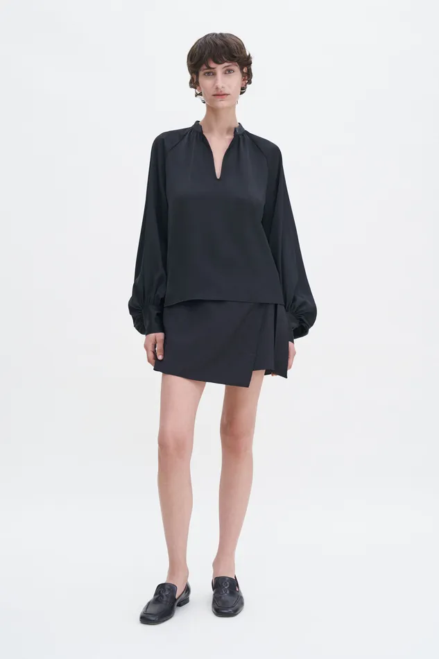 Shirts and Blouses filippak Women Stand Collar Blouse Black