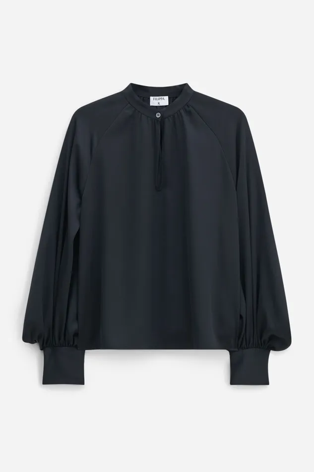 Shirts and Blouses filippak Women Stand Collar Blouse Black