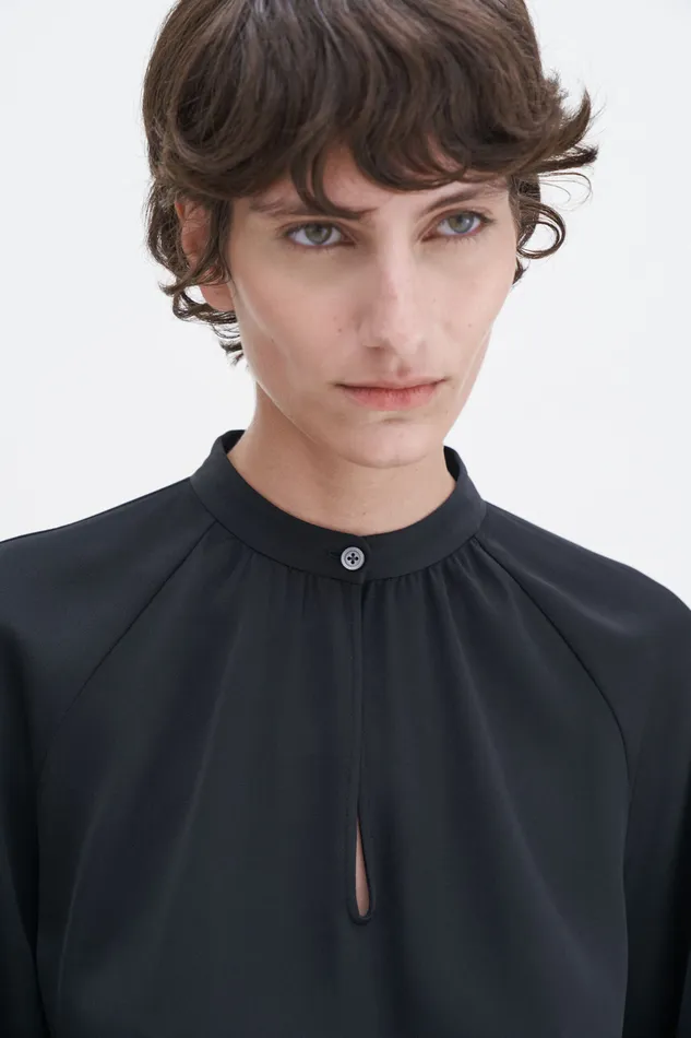 Shirts and Blouses filippak Women Stand Collar Blouse Black