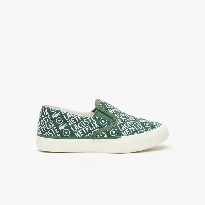 Shoes and Accessories Kids Lacoste Infants039 Lacoste X Netflix SlipOn Shoes Dk Grnoff Wht 12153