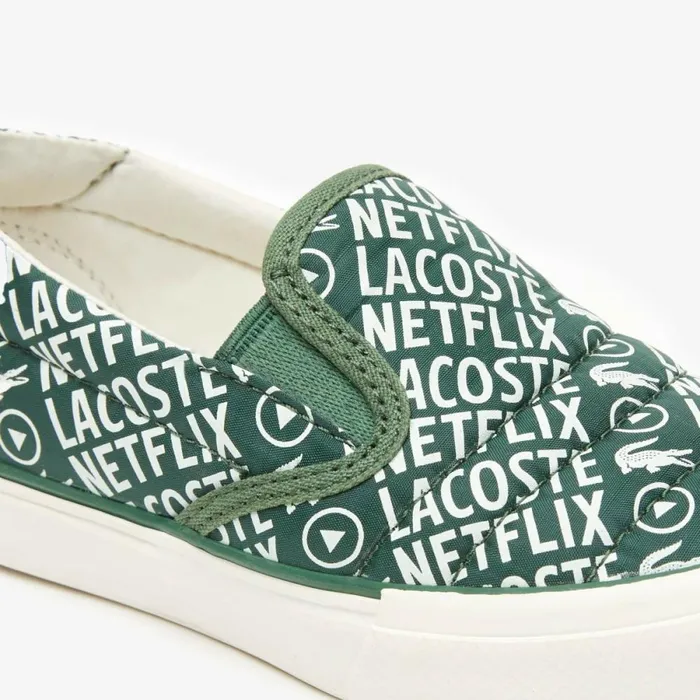 Shoes and Accessories Kids Lacoste Infants039 Lacoste X Netflix SlipOn Shoes Dk Grnoff Wht 12153