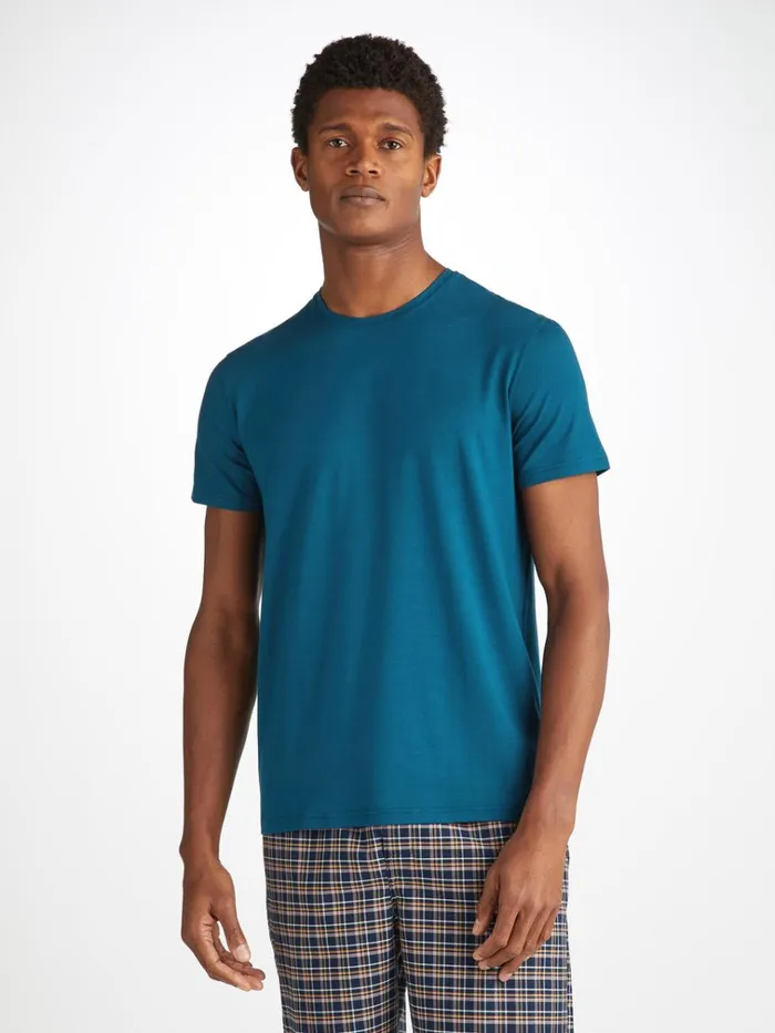 Short Sleeve TShirts Men Derek Rose TShirt Basel Micro Modal Stretch Poseidon Blue
