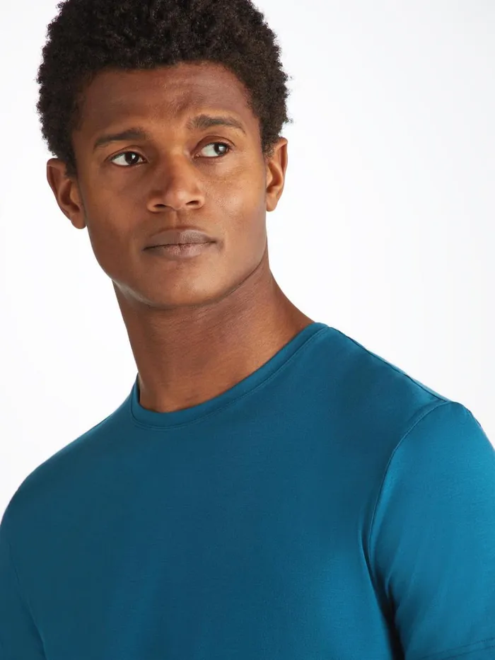 Short Sleeve TShirts Men Derek Rose TShirt Basel Micro Modal Stretch Poseidon Blue