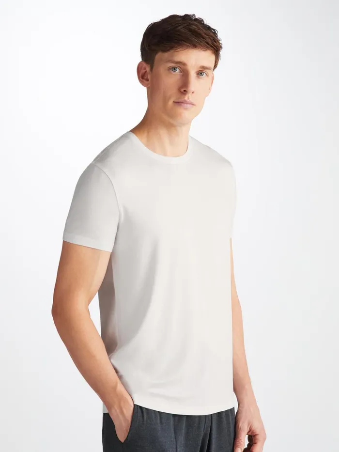 Short Sleeve TShirts Men Derek Rose TShirt Basel Micro Modal Stretch White
