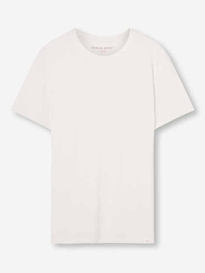 Short Sleeve TShirts Men Derek Rose TShirt Basel Micro Modal Stretch White