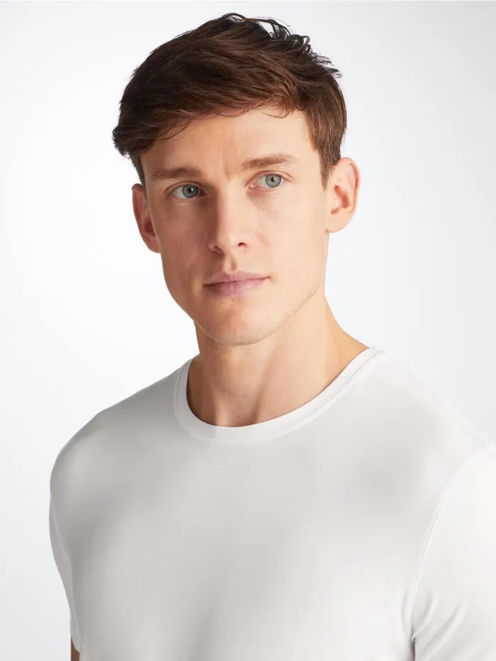 Short Sleeve TShirts Men Derek Rose TShirt Basel Micro Modal Stretch White
