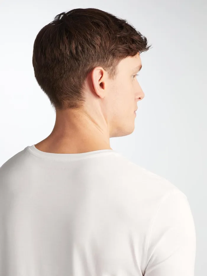Short Sleeve TShirts Men Derek Rose TShirt Basel Micro Modal Stretch White
