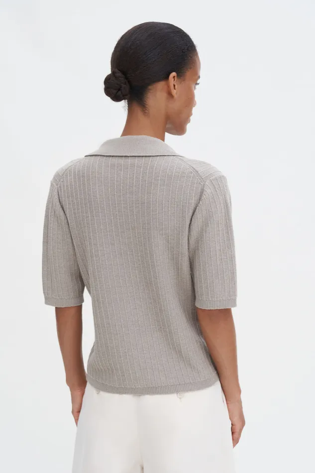 Shortsleeve Collar Cardigan Moss Grey Women Knitwear filippak Shortsleeve Collar Cardigan Moss Grey Women Knitwear filippak