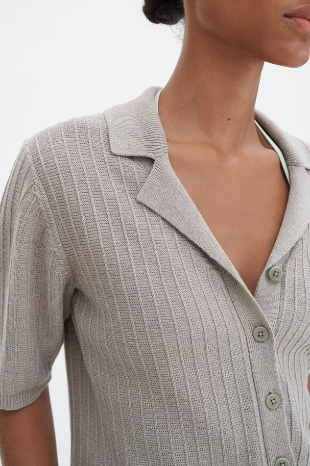 Shortsleeve Collar Cardigan Moss Grey Women Knitwear filippak Shortsleeve Collar Cardigan Moss Grey Women Knitwear filippak
