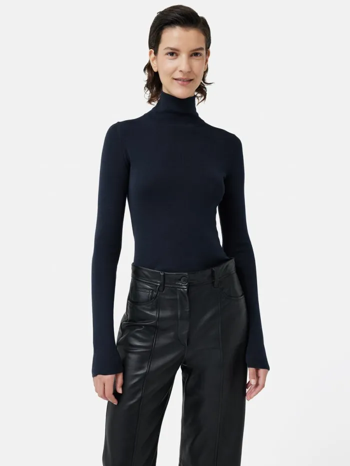 Silk Cotton Polo Jumper Navy Women Jigsaw Knitwear and Cashmere