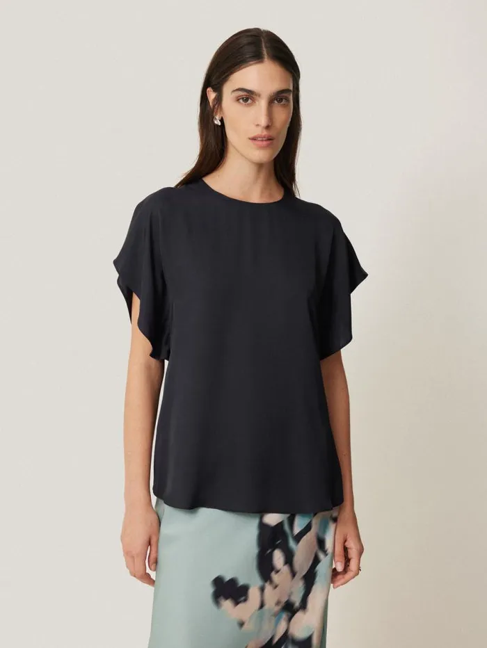 Silk Drape Sleeve Top Navy Women Jigsaw Party