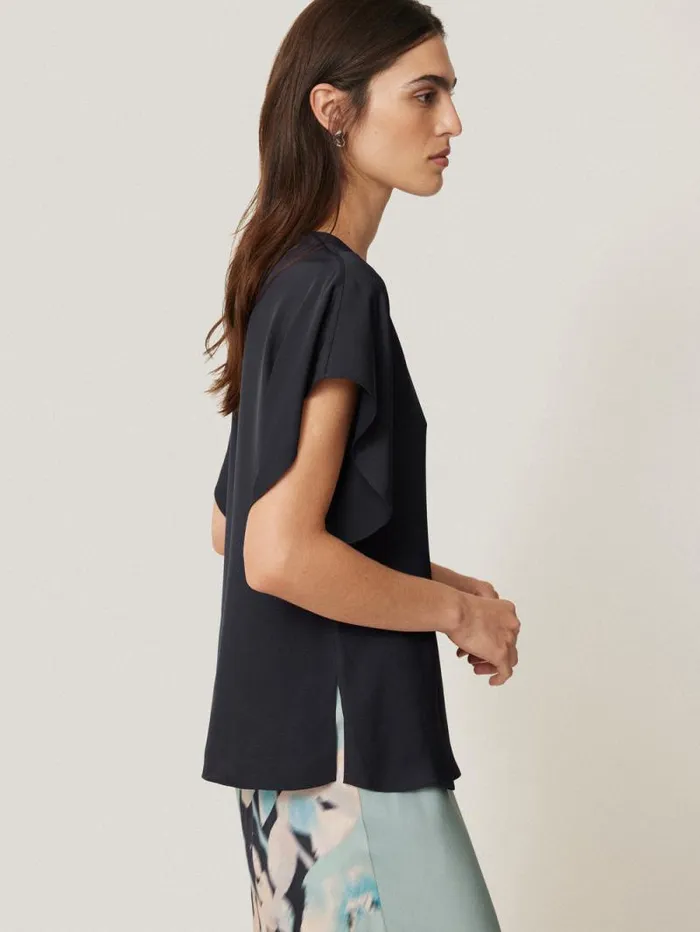 Silk Drape Sleeve Top Navy Women Jigsaw Party