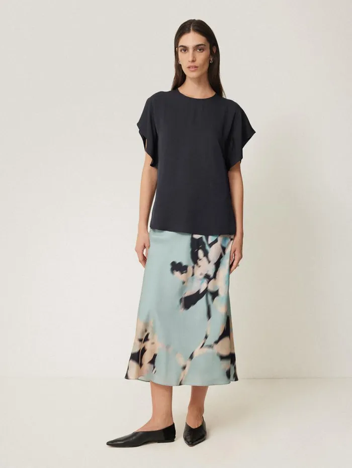Silk Drape Sleeve Top Navy Women Jigsaw Party