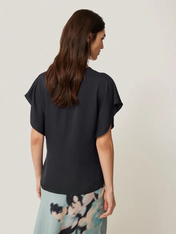 Silk Drape Sleeve Top Navy Women Jigsaw Party