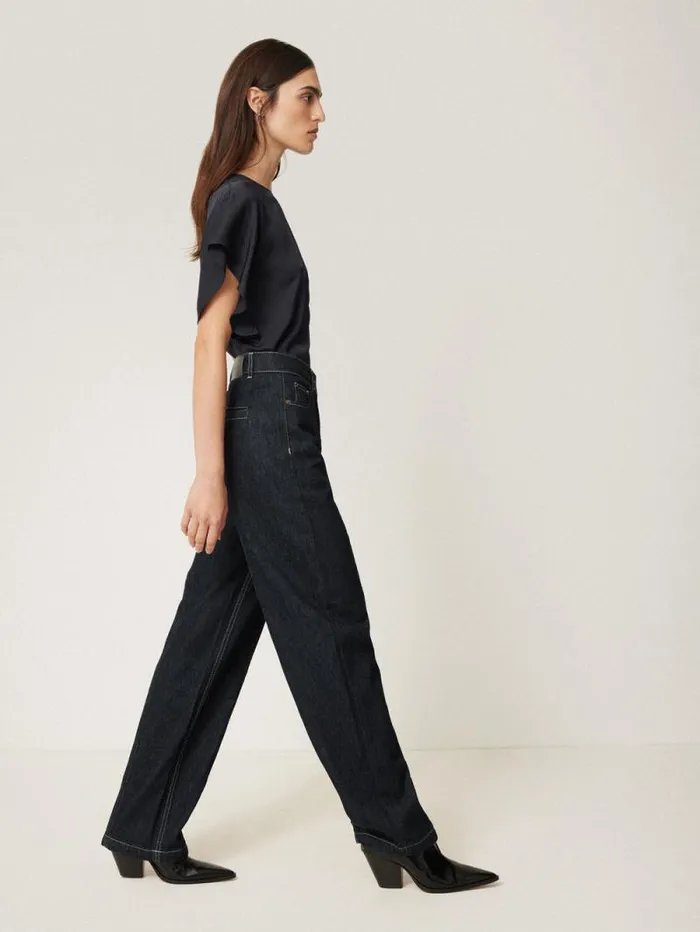 Silk Drape Sleeve Top Navy Women Jigsaw Party