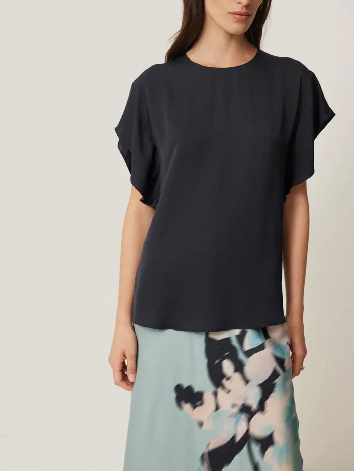 Silk Drape Sleeve Top Navy Women Jigsaw Party